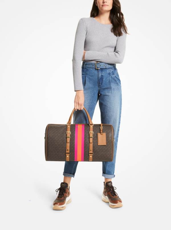 Panske Cestovné Tašky Michael Kors Bedford Travel Extra-Large Logo Stripe Weekender Ruzove - Tasky Michael Kors Outlet | GAUIP-4603